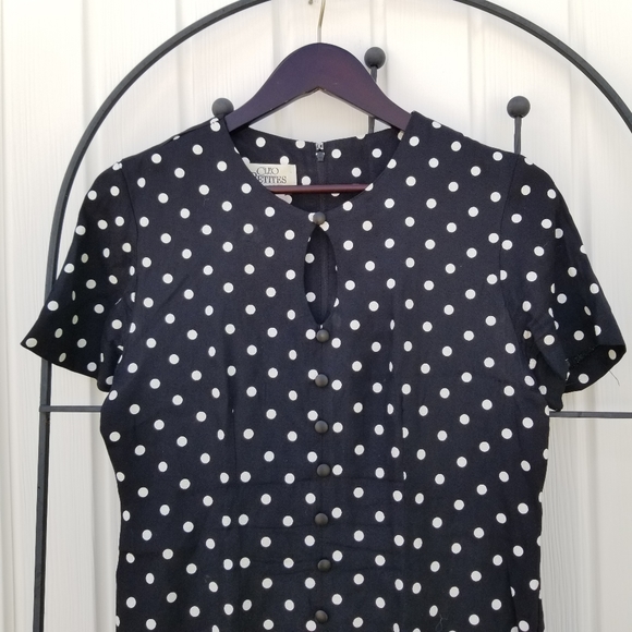 Cleo Petites midi black and white polka dot vintage short sleeve chest cut out 8 - Picture 3 of 16